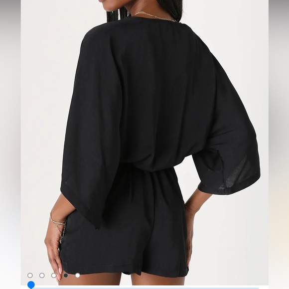 NWOT Lulus Ain't It Grand Black Satin Surplice Romper - Picture 3 of 6